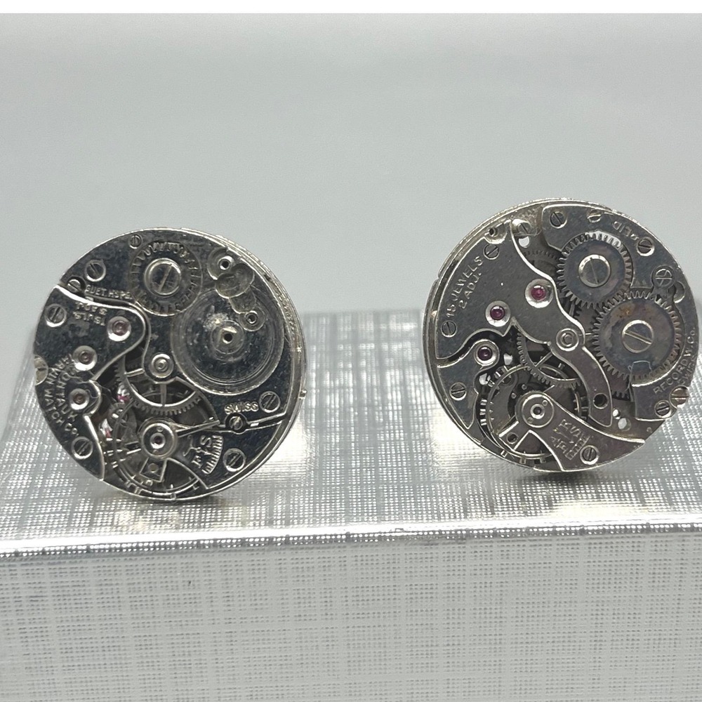 Vintage Watch Movement Cufflinks Swank STEAMPUNK Silvertone‎